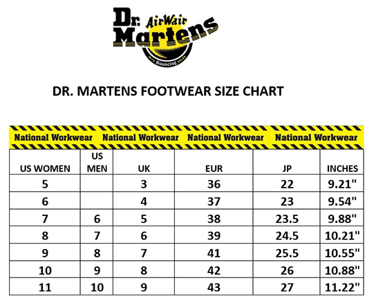 Dr. Martens Size Guide US to UK