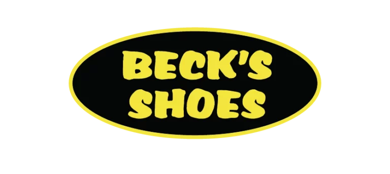 Becks Shoes Family Logo. Black Oval with yellow Beck's Shoes text