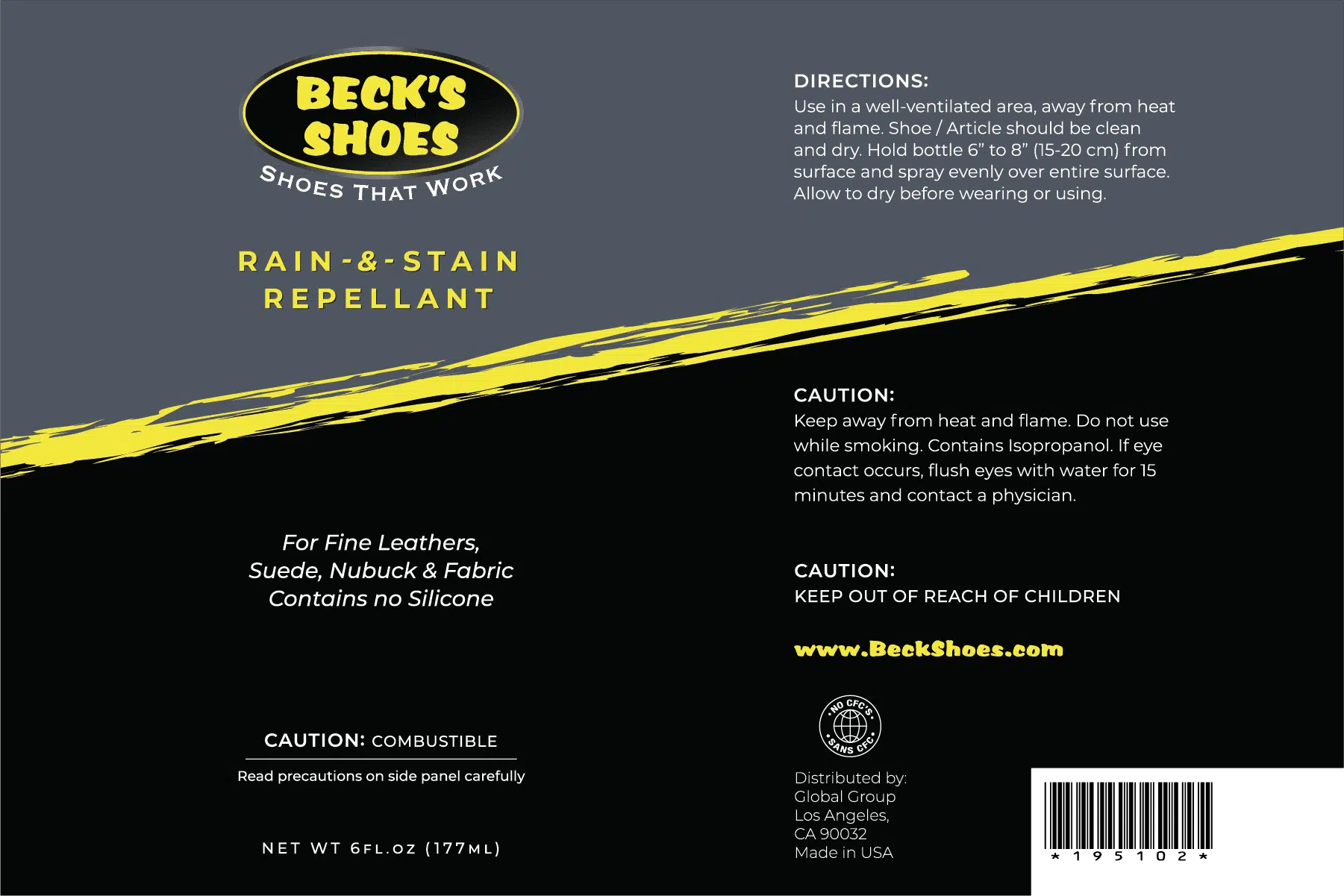 Beck's Shoes Rain and Stain Repellant 195102 - Shoe Care Label