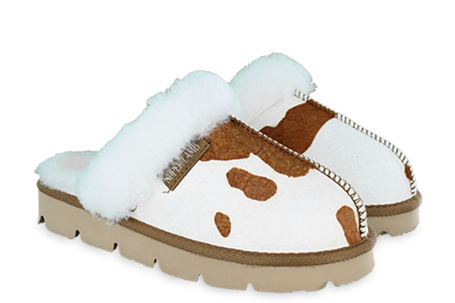 Superlamb Onager Tan Cowhide ONAGER-COW White/Brown Slippers Pair