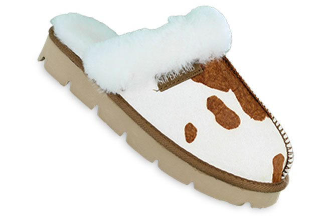 Superlamb Onager Tan Cowhide ONAGER-COW White/Brown Slippers Single