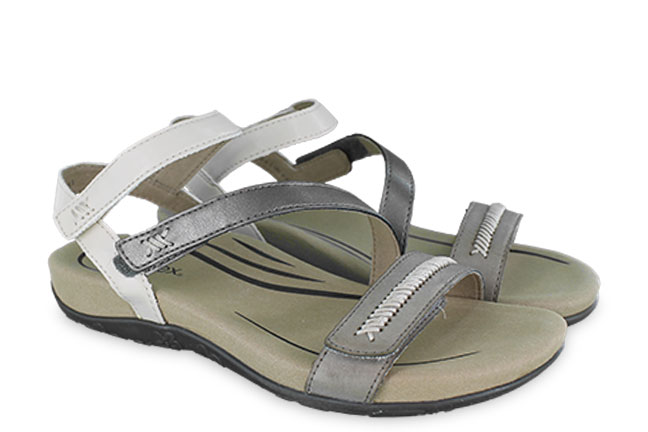 Aetrex Gabby SE316W Stone Sandals Pair
