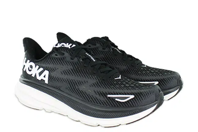 Women's Hoka Clifton 9 Black/White Regular Athletic Shoes