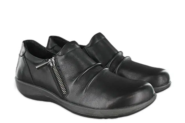 Aetrex Katie Side-Zip, Wide Width DM550WW Black Shoes Pair