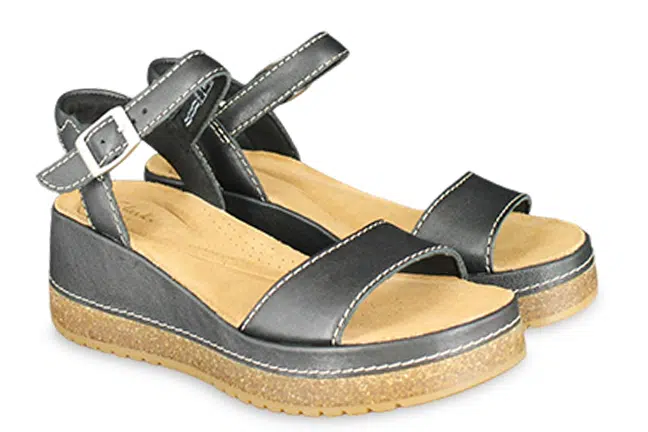 Women’s Clarks Kassanda Lily Black Leather Wedge Heel Sandals