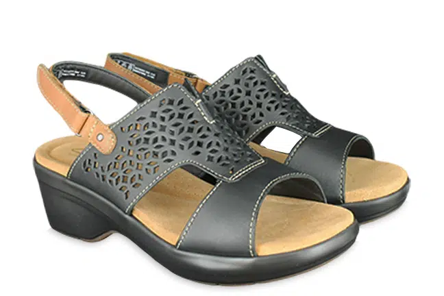 Women’s Clarks Tuleah Sun Black Leather Stylish, Cut Out Design Sandals
