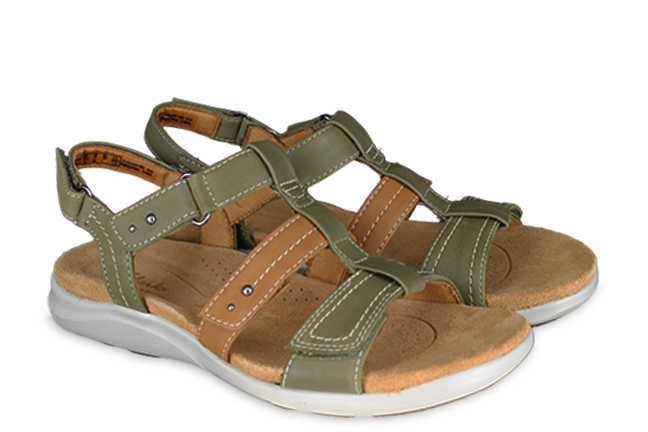Women’s Clarks Kitly Step Olive Leather Adjustable Strap Sandals