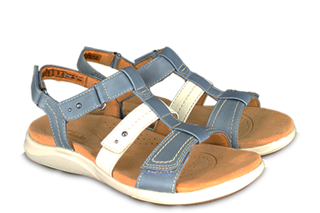Women’s Clarks Kitly Step Denim Leather Adjustable Strap Sandals