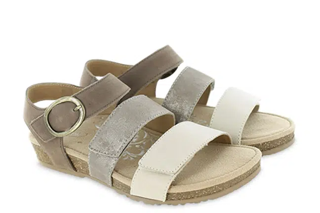 Women’s Aetrex Lilly Taupe Leather Adjustable Quarter Strap Sandals