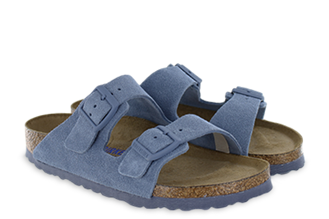 Women’s Birkenstock Arizona Elemental Blue Suede Adjustable Sandals Narrow Width