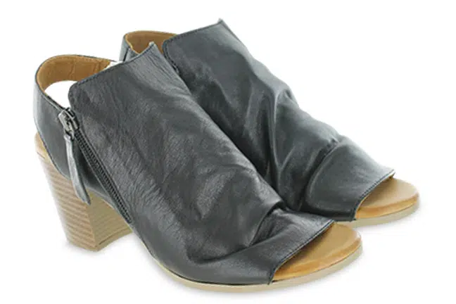 Women’s Biza Norah Black Leather Stylish, Zip-Up Sandals