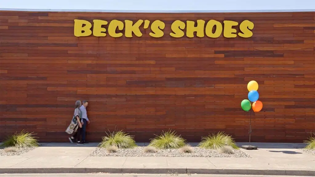 Image of the outside of a Beck's shoes store from the ad campaign
