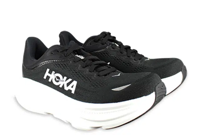 Hoka Bondi 9 1162013 BWHT Black Running Shoes Pair