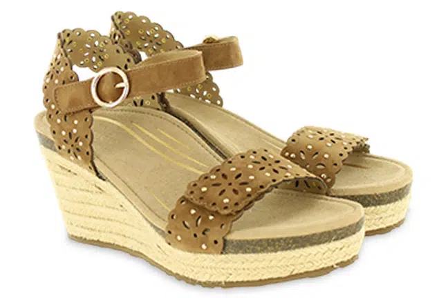 Aetrex Sydney EW772 Brown Espadrille Wedge Sandals Pair