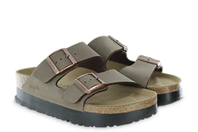 Women’s Birkenstock Papillio Arizona Flex Platform Mocha Birko-Flor Narrow Sandals