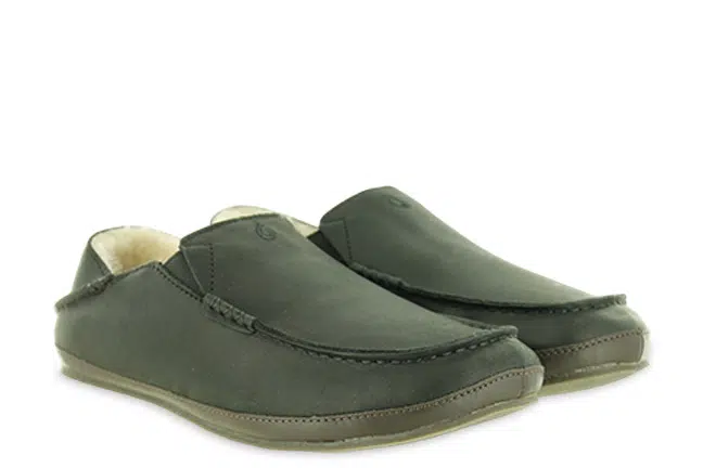 Men’s Olukai Moloa Black Nubuck Leather Slippers