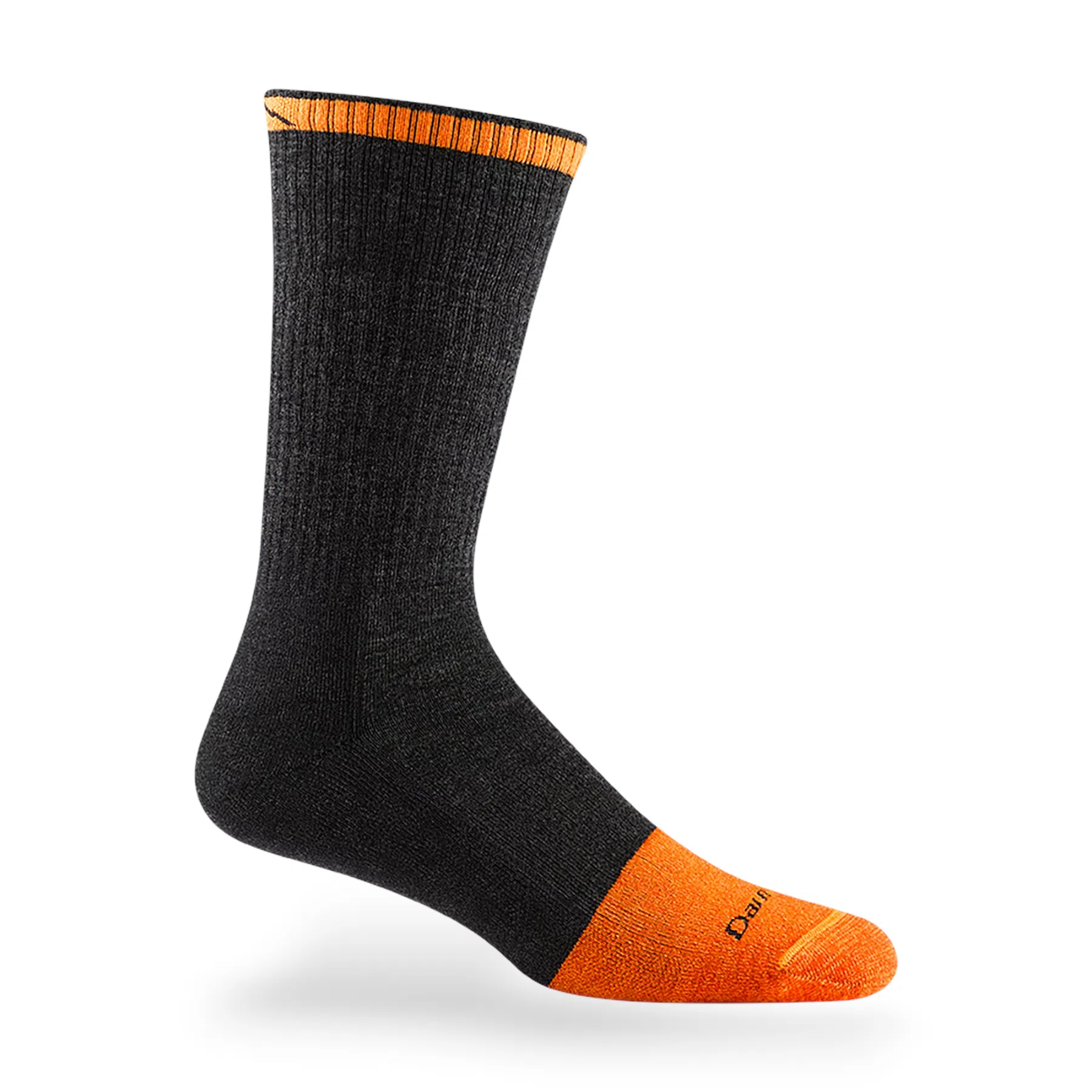Darn Tough men's steely cushion crew sock black with orange toe merino wool