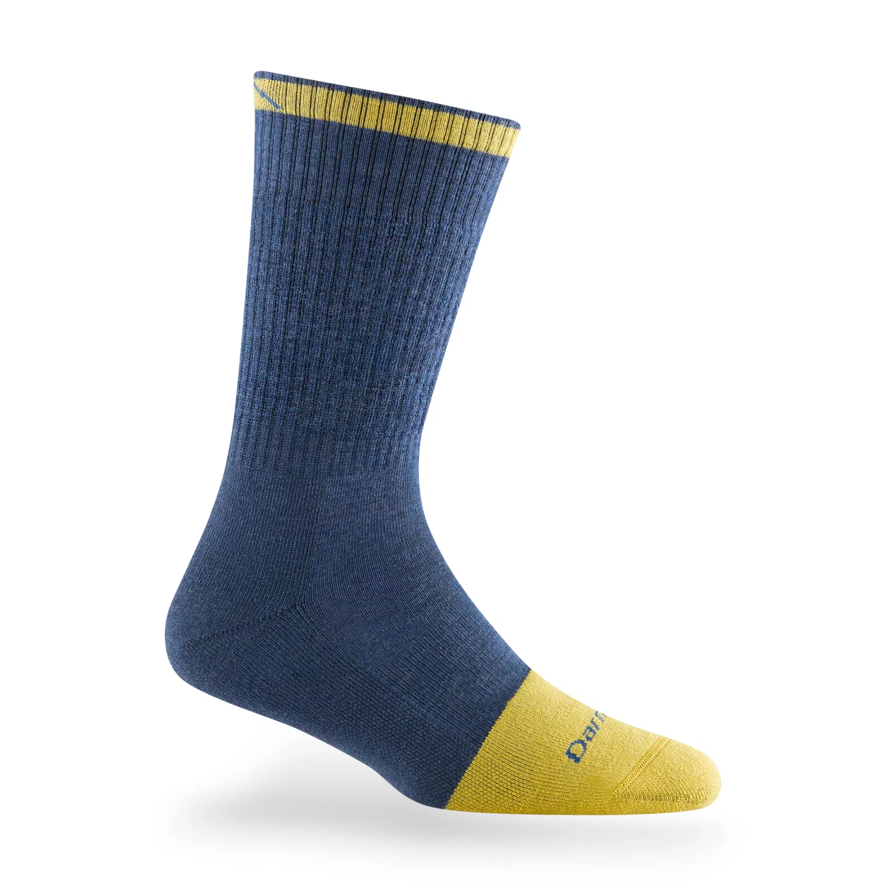 Darn Tough women's steely boot midweight sock blue with yellow toe merino wool