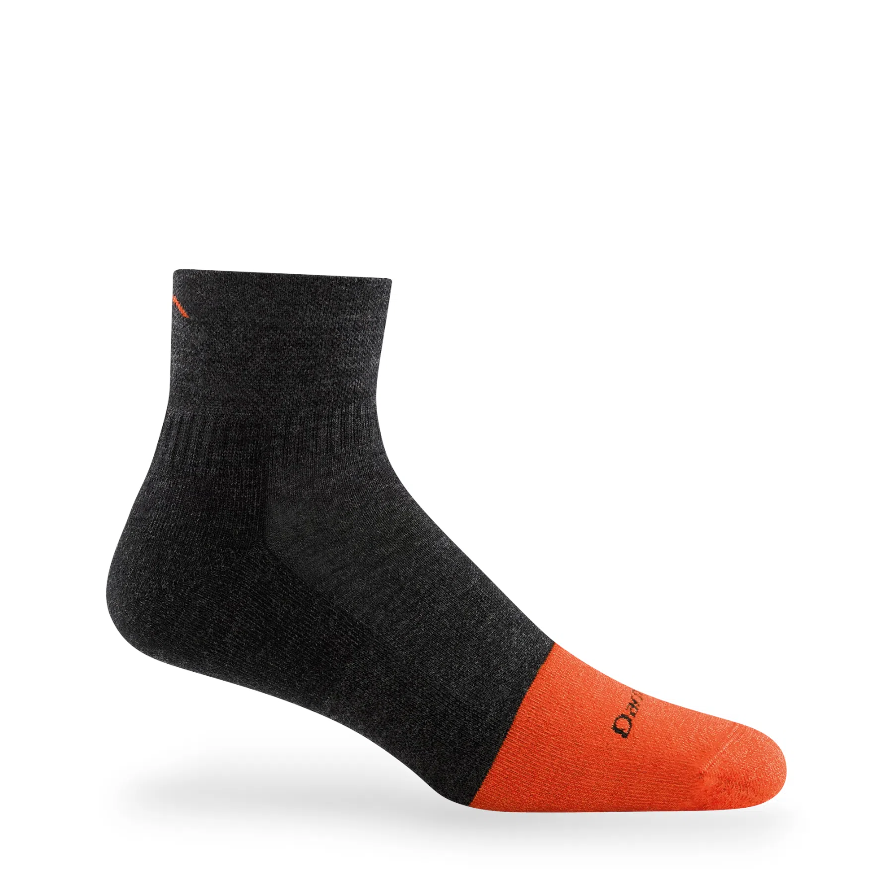 Darn Tough men's steely quarter midweight sock black with orange toe merino wool