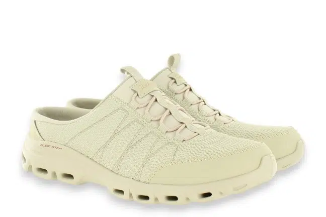 Women’s Skechers Glide-Step Taupe Slip-On Mules