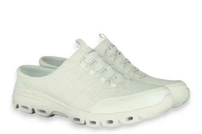 Women’s Skechers Glide-Step White Slip-On Mules