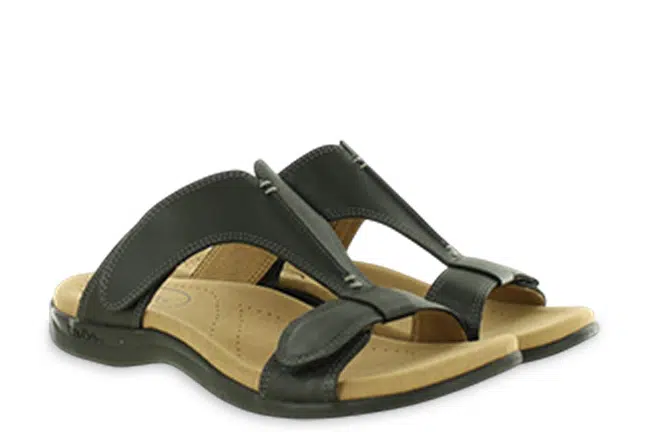 Women’s Taos Slide Show Black Leather Stylish Slide Sandals