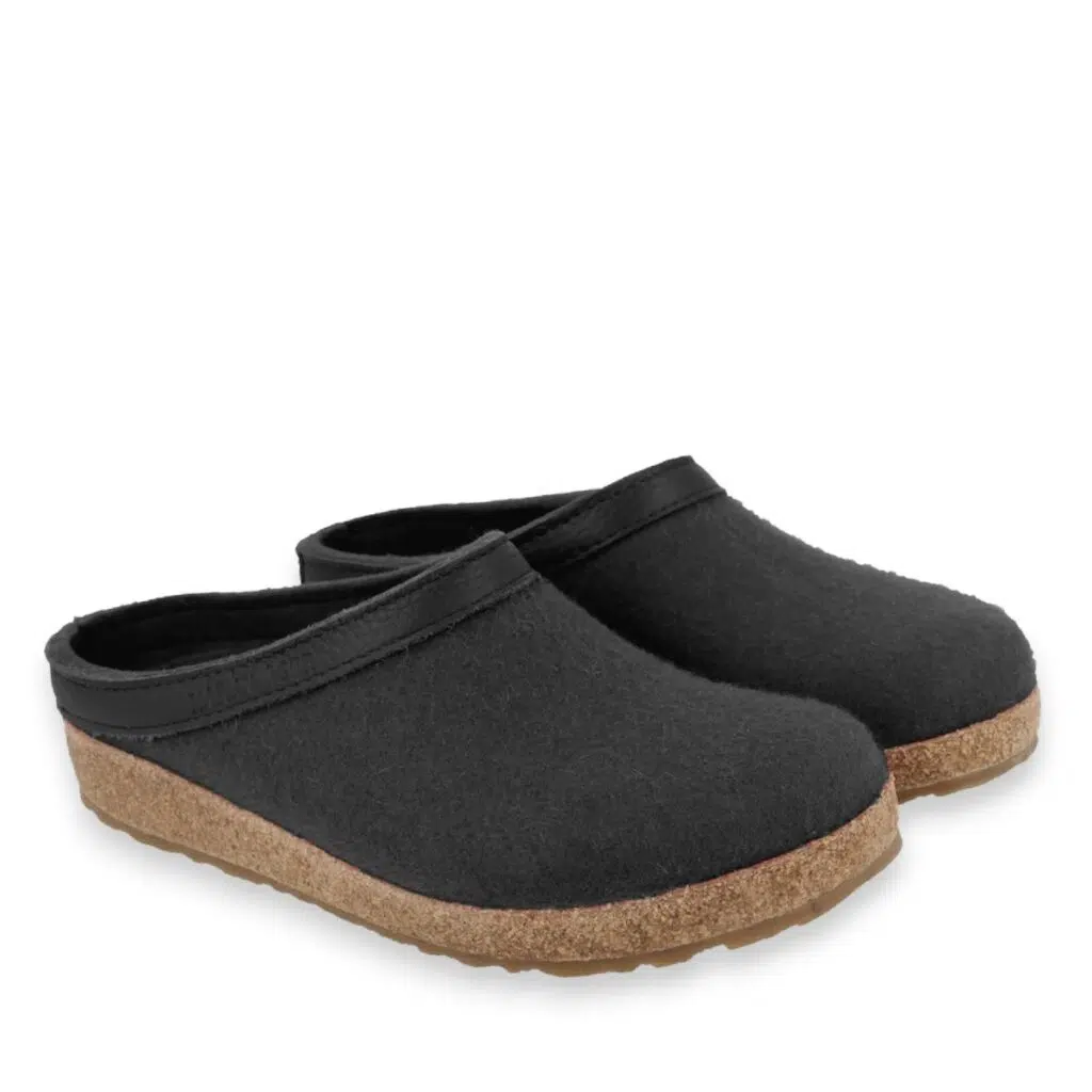 Men’s Haflinger Grizzly GZL Black Wool Felt Slip-On Clog Slippers