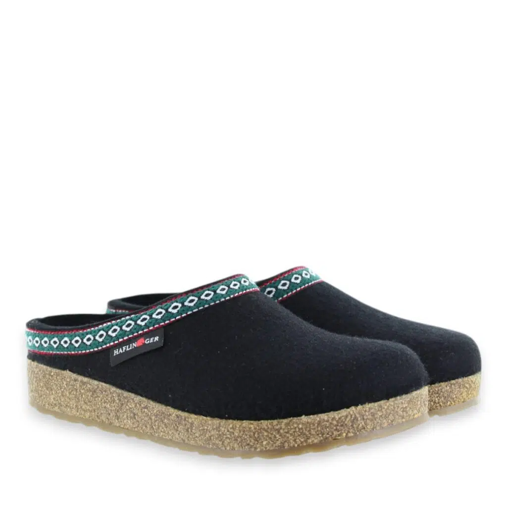 Unisex Haflinger Grizzly GZ Black Wool Felt Slip-On Clog Slippers