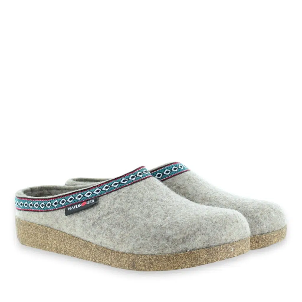 Unisex Haflinger Grizzly GZ Grey Wool Felt Slip-On Clog Slippers