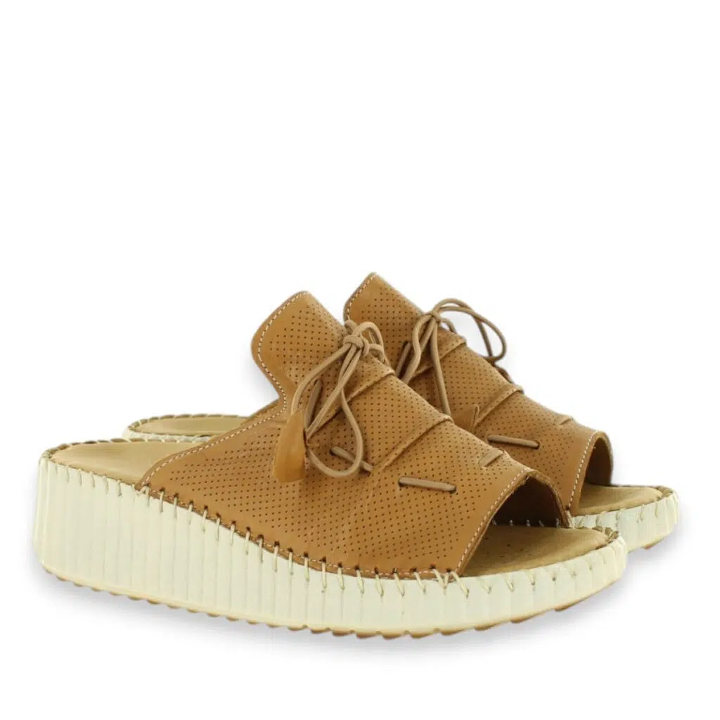 Women’s Spring Step Nevelle Camel Leather Slip-On Wedge Sandals