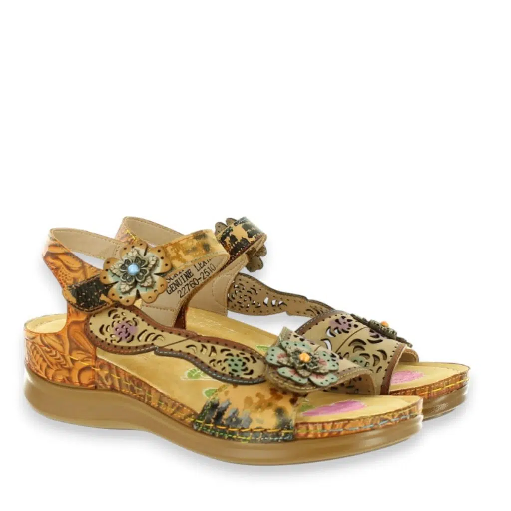 Women’s Spring Step Script Tan Multi Leather Stylish Sandals
