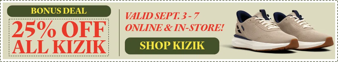 Bonus deal: 25% off all Kizik styles, valid September 3 through 7 online and in store at Beck’s Shoes. Use code KIZIK25 online.